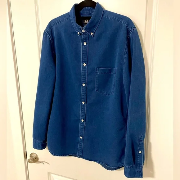 H&M Men’s Denim Button Up Size L - Picture 2 of 4